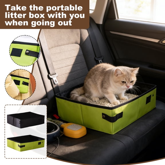Portable Foldable Cat Litter Box Travel Disposable Kitty Toilet Collapsible Outdoor Indoor Pet Supplies Lightweight Camping Carrier Bag Emergency Litter Pan Black, 1Pcs