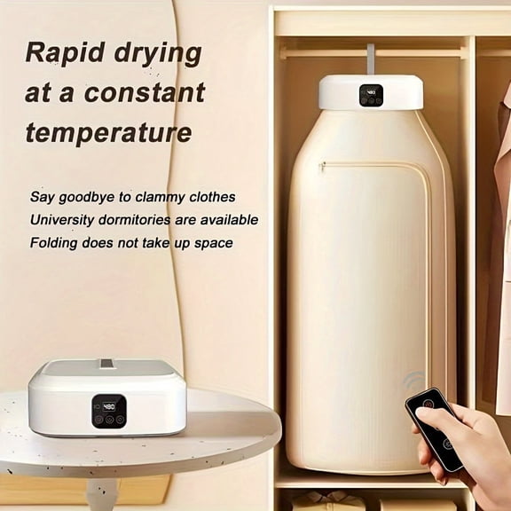 Portable Foldable Clothes Dryer, 600W Electric Dryer Machine with UV Sterilization & Remote Control, 1-8H Timer, Fast Drying for Home, Apartment, Dorm, Travel