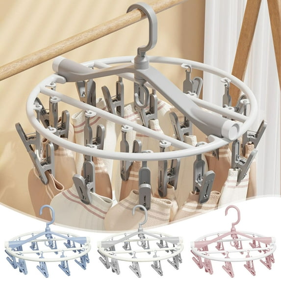 Portable Foldable Clothes Drying Rack with 20 Rotating Clips, Plastic Laundry Hanger for Socks Underwear Towels, Space-Saving Design for Indoor Outdoor Use in Dorms Apartments Travel FAJHHA