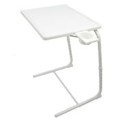Portable Foldable Comfortable TV Tray Table Deluxe - Laptop, Eating, Drawing Tray Table Stand - Adjustable Height & Angle Tray - Sliding Adjustable Cup Holder - Upgraded Stability - White