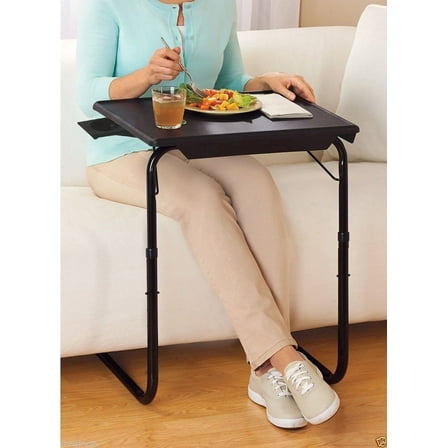 Portable Foldable Comfortable TV Tray Table - Laptop, Eating, Drawing Tray Table Stand - Adjustable Height & Angle Tray - Sliding Adjustable Cup Holder - Black