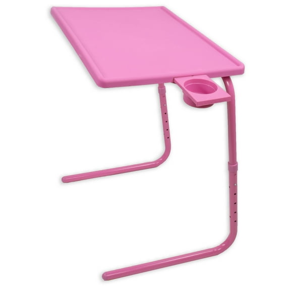 Portable Foldable Comfortable TV Tray Table - Laptop, Eating, Drawing Tray Table Stand - Adjustable Height & Angle Tray - Sliding Adjustable Cup Holder - Pink