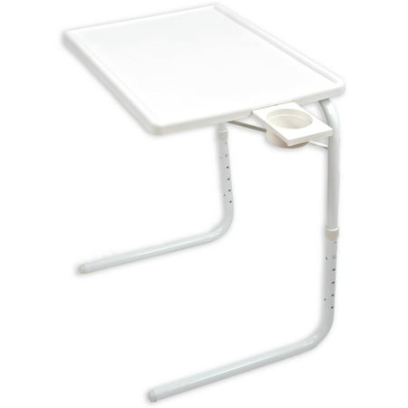 Portable Foldable Comfortable TV Tray Table - Laptop, Eating, Drawing Tray Table Stand - Adjustable Height & Angle Tray - Sliding Adjustable Cup Holder - White