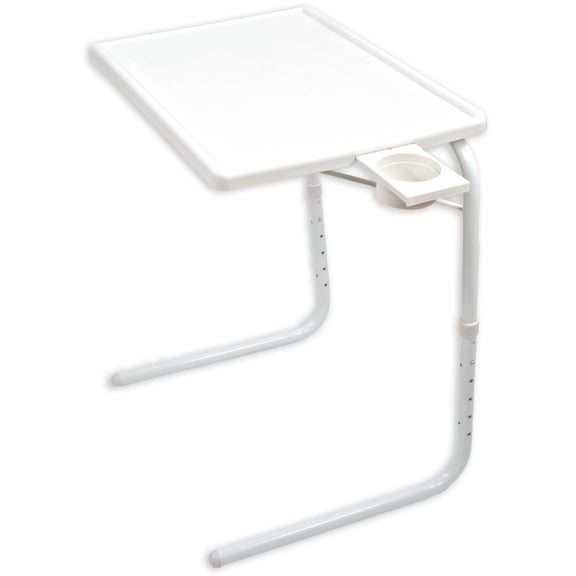 Portable Foldable Comfortable TV Tray Table - Laptop, Eating, Drawing Tray Table Stand - Adjustable Height & Angle Tray - Sliding Adjustable Cup Holder - White