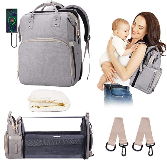 Large Upgrade Diaper Bag Backpack Foldable Travel Baby Bed With ...