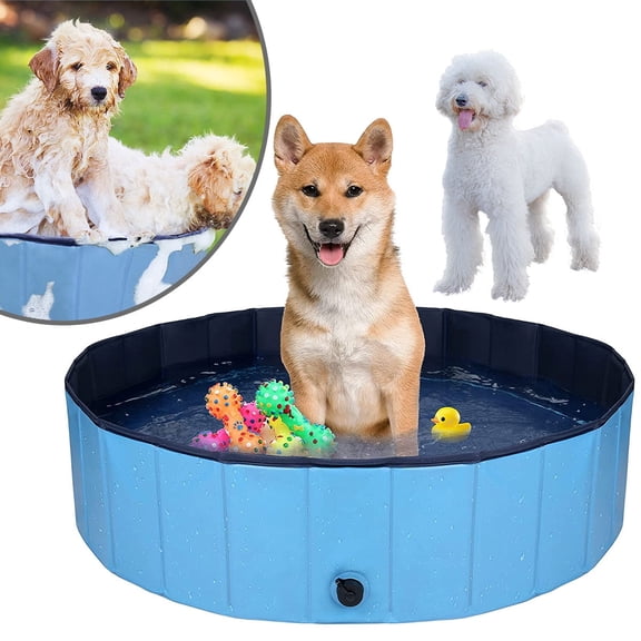 Rirool Portable Foldable Dog Pool 32" x 12", Slip-Resistant PVC Pet Swimming Pool, Collapsible Kiddie Pool for Small Dogs, Cats & Kids Outdoor Bath Tub