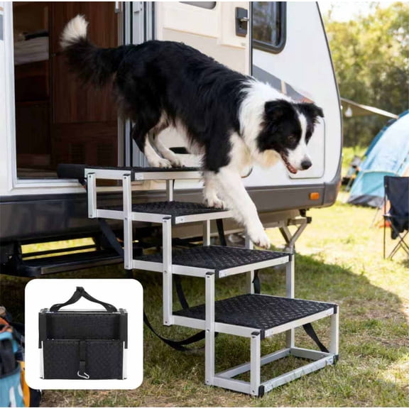 Portable Foldable Dog Ramp for Cars SUVs Trucks, Lightweight Pet Stairs for Large Dogs with Non-Slip Surface, Supports Up to 250lbs