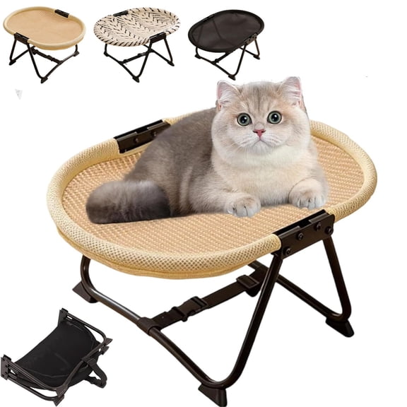 Portable Foldable Elevated Pet Bed, No-Assembly Breathable Mesh Cat Hammock Cot, Raised Sleeping Platform for Cats and Small Dogs, Indoor Outdoor Comfort(A)