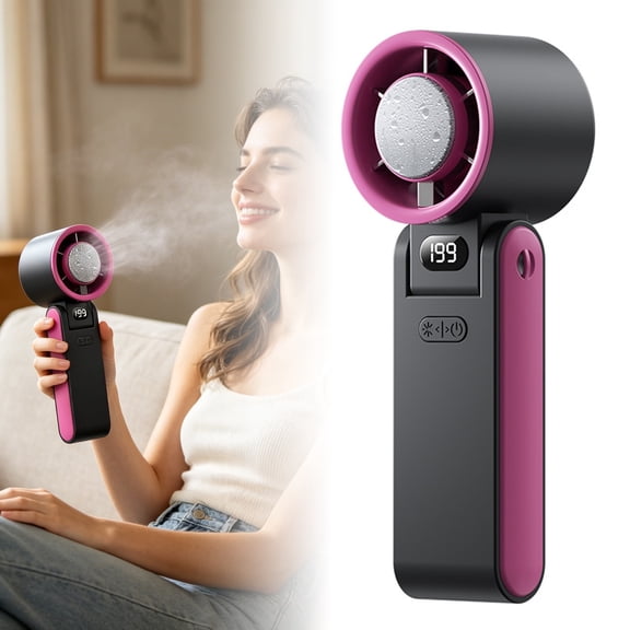 Portable Foldable Fan with Ice Cooling, Speed Adjustable Handheld Fan Stand,Rechargeable Personal Fan with Digital Display, Essential for Summer,Travel,Outdoor