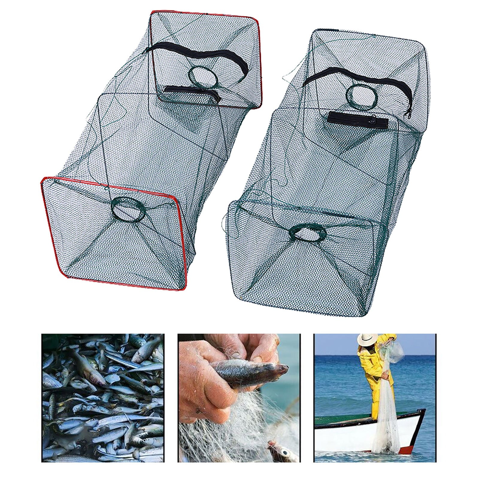 Portable Foldable Fish Trap & Lobster Net 2 Way Entry Design For