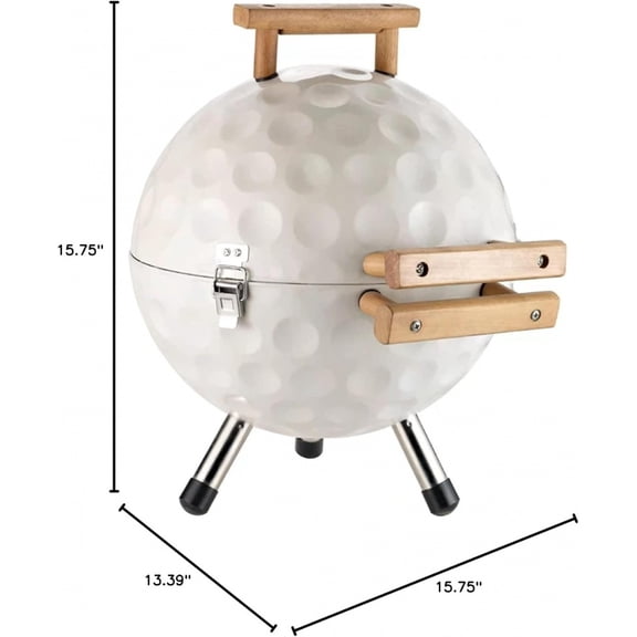 Portable Foldable Football-Shaped Charcoal Grill Stainless Steel & Wood Mini BBQ Oven with Spherical Even-Heat Chamber, Compact Outdoor Camping Stove for Picnic, Backyard, Tailgating