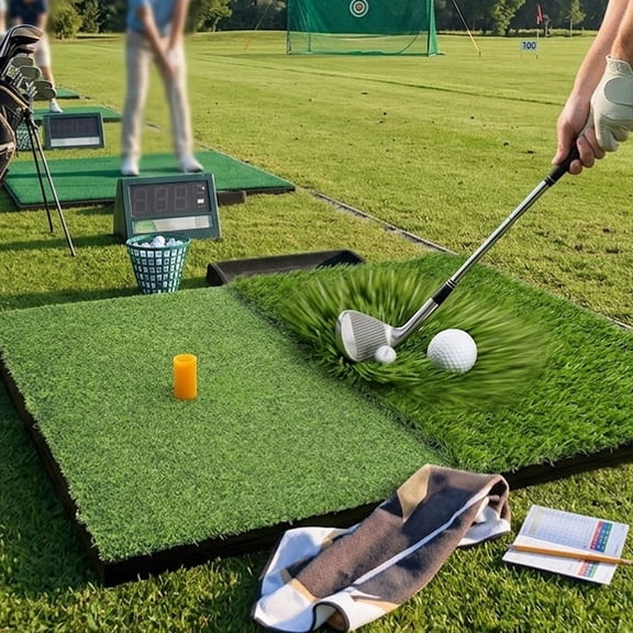 Portable & Foldable Golf Practice Mat Dual-Turf Golf Hitting Mat for Indoor & Outdoor Swing and Chipping Fairway & Rough Turf Golf Training Mat for Backyard and Home
