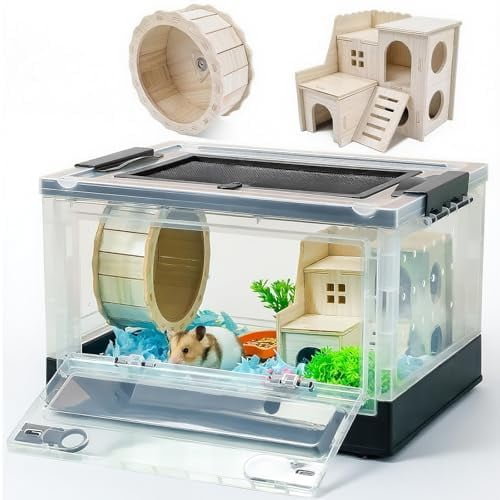 View of Portable and Foldable Hamster Cages with Wheels and Habitats with ...