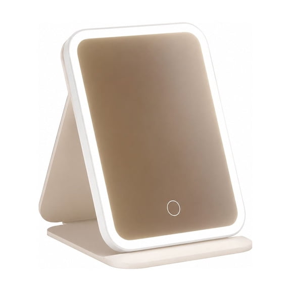 Portable Foldable LED Makeup Mirror, 3 Light Modes with Stepless Dimming, HD True Reflection Glass, Rechargeable Battery, Compact Travel Mirror for Women