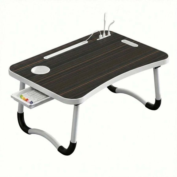 Portable Foldable Laptop Bed Desk and Cup Holder, Stable And Durable Lap Table Tray for Bed, Sofa or Floor-Perfect for Eating, Reading, Writing and Working,Black