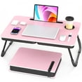 thumbnail image 1 of Portable Foldable Laptop Desk for Bed and Couch, Adjustable Lap Desk with Cup Holder and Phone Holder, Ideal for Working, Reading, Writing, and Breakfast-Pink, 1 of 6