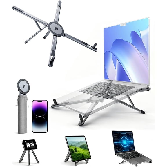 Portable Foldable Laptop Stand for Desk,Foldable Ergonomic,8-Level Height,with 1317" Laptops,Aluminum Construction,Tripod Compatible,Portable with,Includes Storage Bag