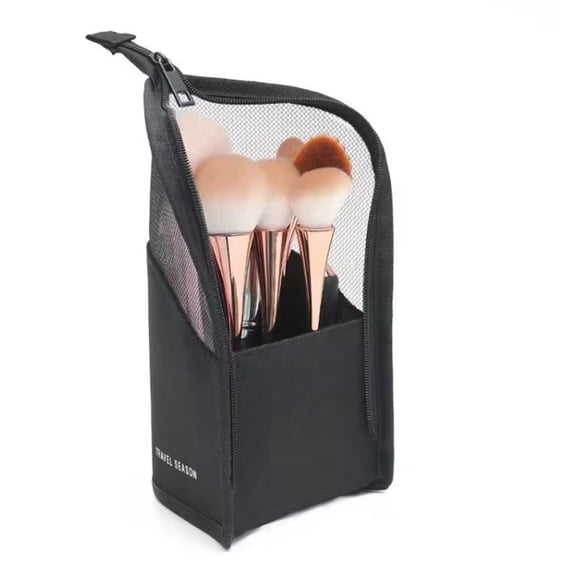 Portable Foldable Makeup Brush Holder Case, Stand-Up Travel Organizer Pouch with Zipper for Cosmetic Brush Storage, TIKA