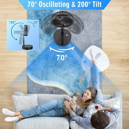 Portable Foldable Rechargeable Oscillating Fan - 9" USB C Small Fan with Remote Control