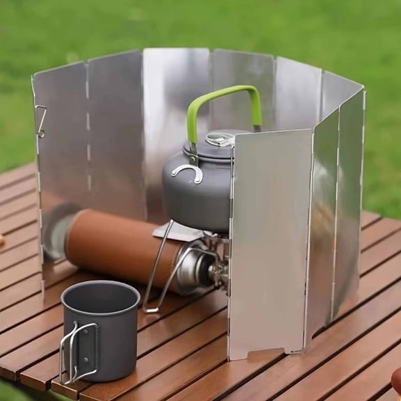 Portable Foldable Outdoor Camping Stove Wind Shield, Lightweight Aluminium Alloy Cassette Stove Accessory For Hiking Travel Cooking, Fuel-Efficient Wind Guard To Protect Flame For