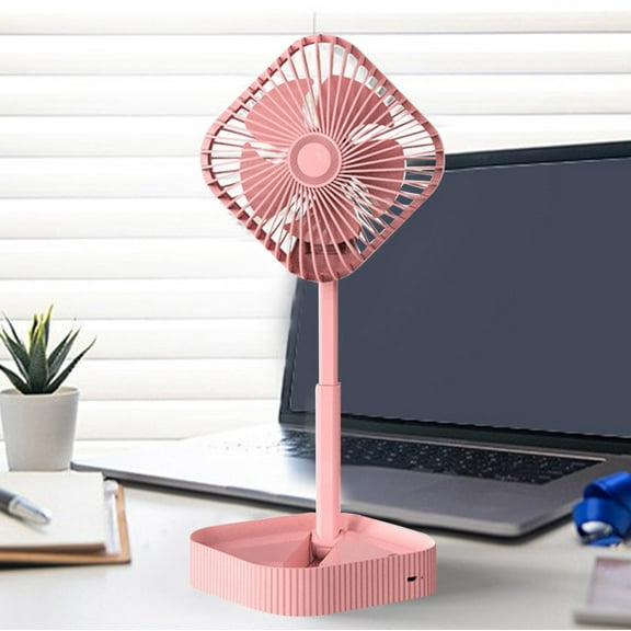 Portable Foldable Pedestal Fan,3-Speed USB Rechargeable Quiet Mini Desk Fan With Telescopic Height Adjustable Design,Compact Wireless Cooling Fan for Home Kitchen Outdoor Camping-Pink