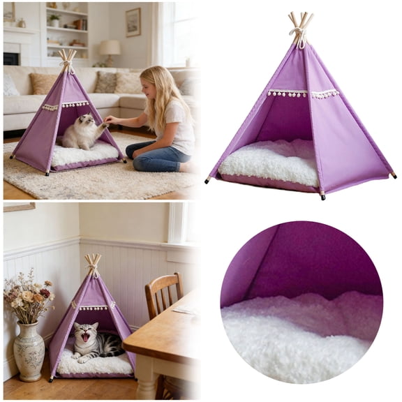 Portable Foldable Pet Play Tent with Removable Mat, Breathable Soft Indoor Outdoor Pet Shelter, Cozy Hideout Tent for Cats Small Animals Play Resting