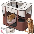 thumbnail image 1 of Portable Foldable Pet Playpen Collapsible Crates Kennel Playpen for   and  &Travel playpen Outdoor or Indoor (Large(35.4" L x 27.6" W x 23.6" H), Brown), 1 of 5