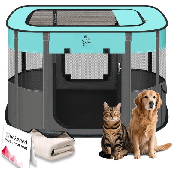 Portable Foldable Pet Playpen Collapsible Crates Kennel Playpen for   and  &Travel playpen Outdoor or Indoor (Medium(31.5" L x 23.6" W x 21.7" H), Brown)
