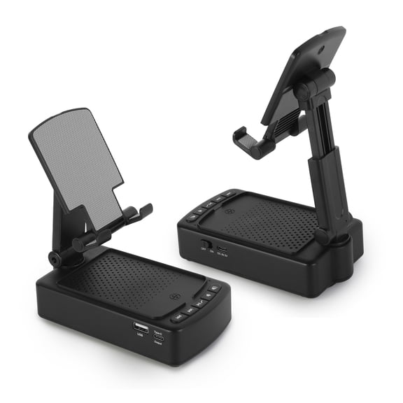 Portable Foldable Cell Phone Stand with Wireless Speaker and Power Bank - Compatible with Phone and Tablet