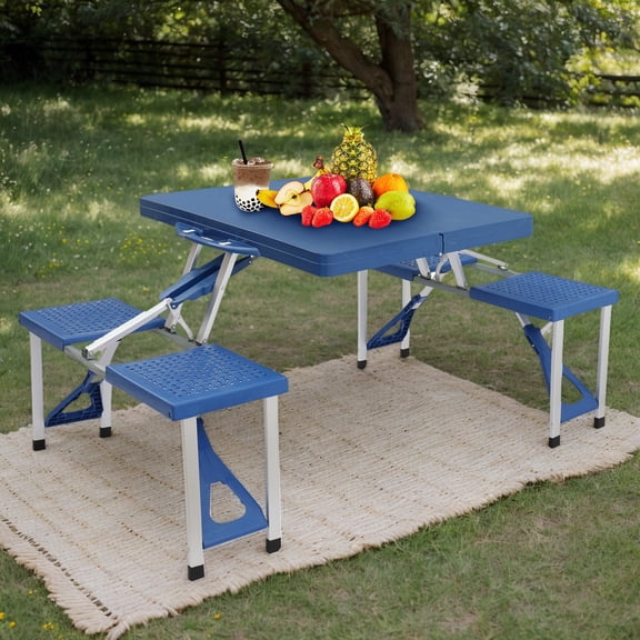 Portable Foldable Plastic Table and Chairs Set for Camping and Outdoor Activities, Lightweight and Convenient