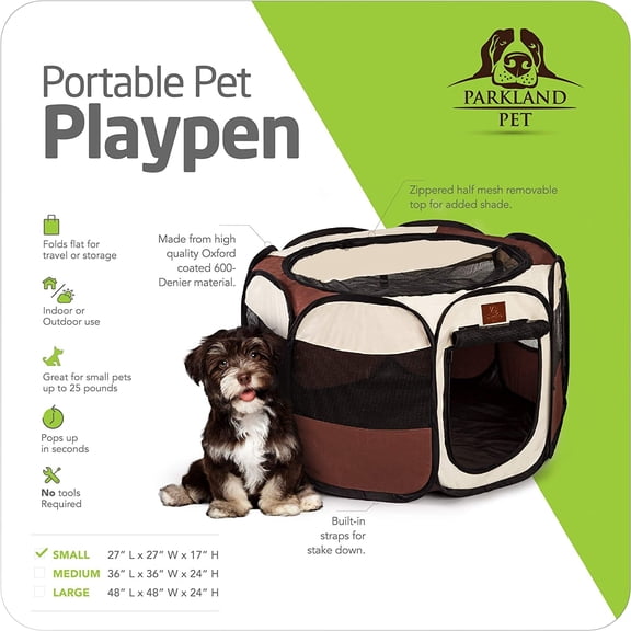 Portable Foldable Playpen Exercise Kennel for Dogs Cats Indoor Outdoor with Removable Mesh Shade Cover Carrying  & Collapsible Bowl Small