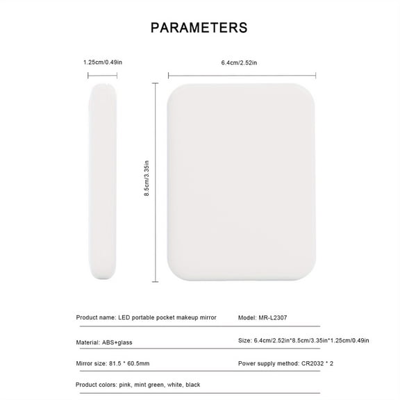 Portable Foldable Pocket Mirror with 2X Magnification & LED Illumination - Powder-Coated Compact Mini Mirror Suitable for Makeup, Travel, for Examining Skin, for Contact Users, Ideal Gift (Plastic)
