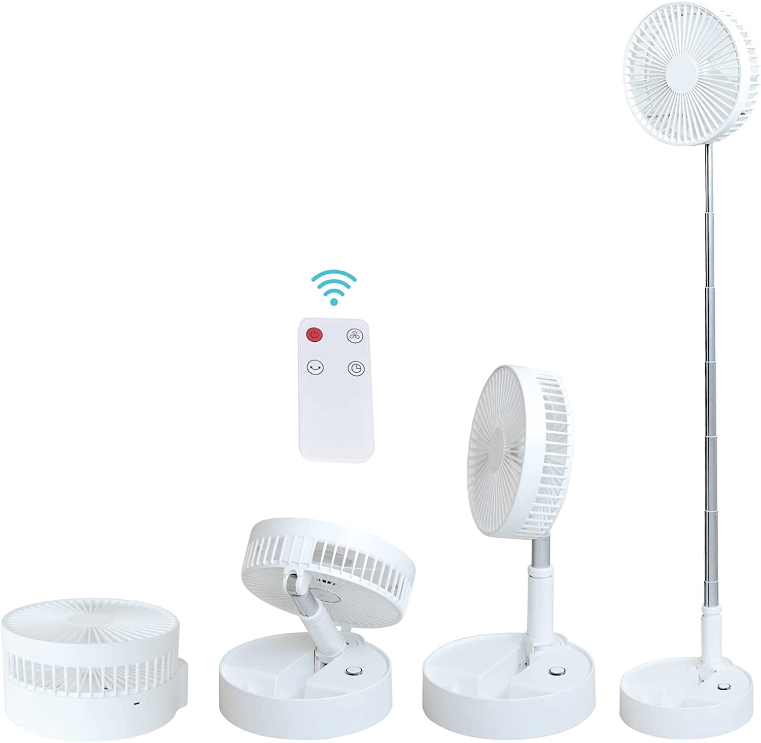 Portable Foldable Rechargeable Fan - 9" 7200mah Battery Operated USB C Small Fan Remote, Quiet Table Desk Fan Folding Standing Pedestal Fans for Camping Travel Outdoor Home (White)