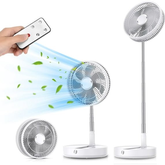 Portable Foldable Rechargeable Oscillating Fan - 9" 7200mah Battery Operated USB C Small Fan Remote, Quiet Table Desk Fan Folding Standing Pedestal Fan for Bedroom Rome Office Camping Travel