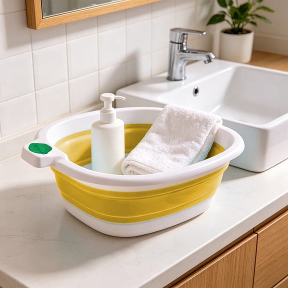 Portable Foldable Sink, Collapsible Basin for Travel, Outdoor, Home, Plastic Washing Basin, Yellow, Space Saving