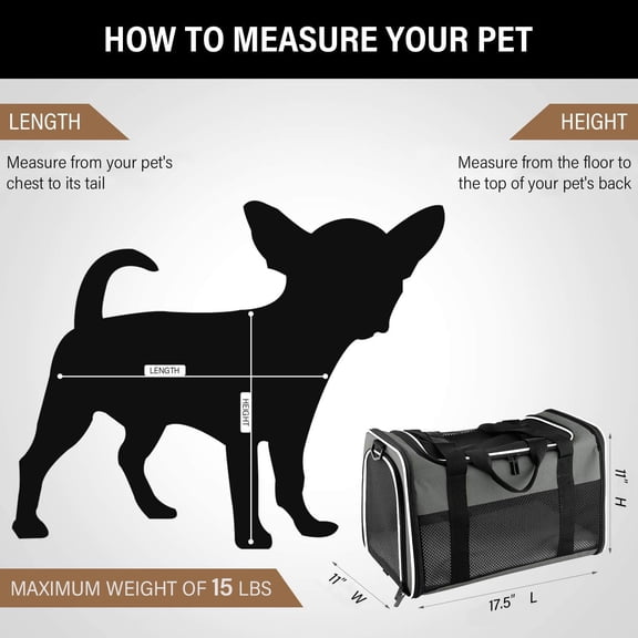 Portable Foldable Soft-Sided Pet Carrier for Cats and Dogs up to 15 lbs, Airline Approved Travel Bag with Mesh Windows