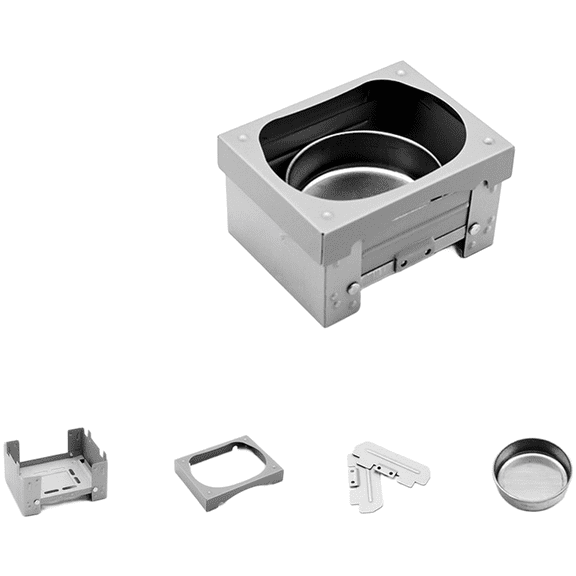 Portable Foldable Solid Fuel Stove for Camping Outdoor Picnic Cooking Galvanized Iron Lightweight Compact Design With Windshield Compatibility Silver Finish Easy Storage Construction Quick