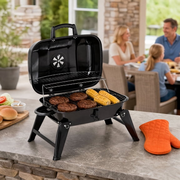 Portable Foldable Tabletop Charcoal Grill Small Compact Outdoor Mini BBQ Grill with Warming Rack & Vent System for Camping Patio Backyard Tailgating 34 Person Cooking 23.25" L x 17" W x 14.25" H