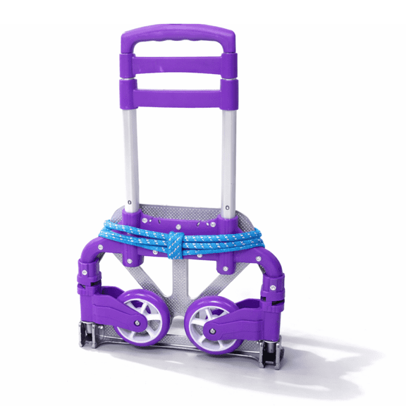 Foldable Aluminum Hand Truck Dolly, Lightweight Collapsible Luggage Cart with Telescopic Handle, 165 lb Capacity, Portable Rolling Cart  Purple
