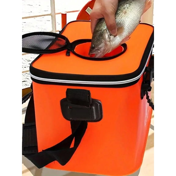 Portable Foldable Thick EVA Live Fish Bucket, Leakproof Large Capacity Fishing Storage Bag with Shoulder Strap, Multi-Functional Camping Fishing Gear Container