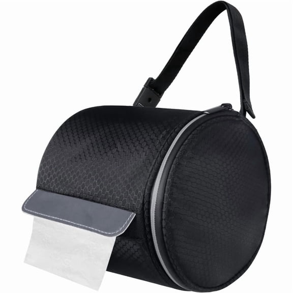 Portable and Foldable Toilet Paper Holder with Adjustable Strap, Honeycomb Tissue Dispenser for Camping, Tent, Home, and Office Use, Black, Durable Fabric Cover
