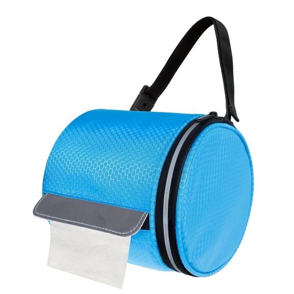 Portable Foldable Toilet Paper Holder with Adjustable Strap, Cat-Proof Dispenser for Camping, Home & Office, Durable Fabric Cover Blue