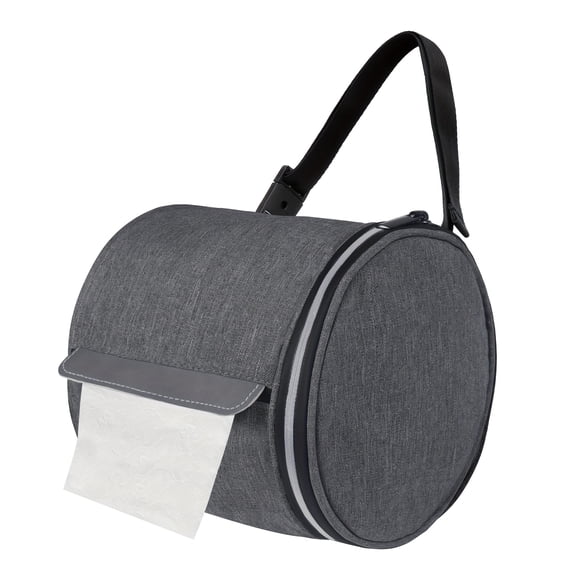 Portable Foldable Toilet Paper Holder with Adjustable Strap, Cat-Proof Dispenser for Camping, Home & Office, Durable Fabric Cover Pure Grey