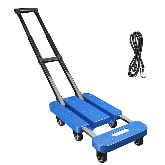 Portable Foldable Trolley 600LBS/270KG - 6 Bearing Wheels, 3-Level Adjustable Handle, Anti-Slip Surface & Elastic Cord for Travel, Shopping & Moving