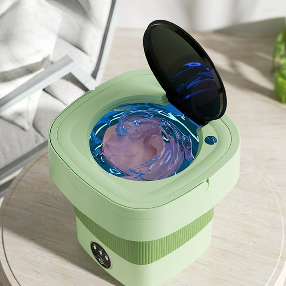 Portable Foldable Washer, 8.5L Mini Washing Machine with UV Blue Light & Drain Pump, Compact for Apartment, Dorm, Travel, Ideal for Small Laundry (Medium, Green/Purple)