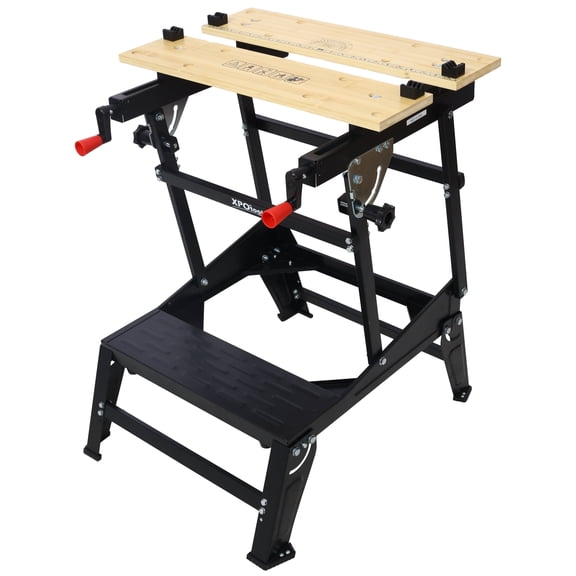 Portable Foldable Workbench with Adjustable Jaws, Steel Multifunctional Worktable Holds Up to 550 Lbs for DIY Woodworking, 23.8L x 27.7W x 30.5H Inches Black