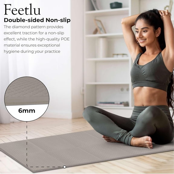 Portable Foldable Yoga Mat 6mm Thick, Non Slip Exercise Mat + Lightweight Floor Mat + Perfect for Pilates Yoga Travel and Home Workouts