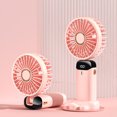 thumbnail image 1 of Portable Folded Fan with Smart LED Digital Display USB Rechargeable Mini Handheld Fan, 5000Mah 5 Speed Adjustable Personal Fan, Pink, 1 of 12