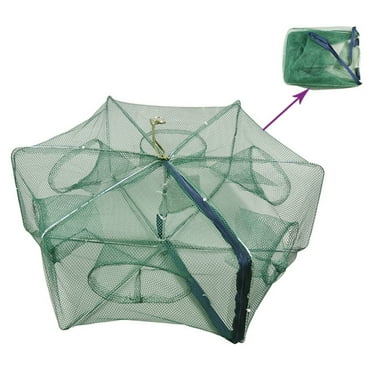 Portable Folded Fishing Net Fish Shrimp Minnow Crayfish Crab Baits Cast Mesh Trap Automatic, Easy Use Hexagon 6 Hole Cage Crab Fish Minnow Crawdad Shrimp