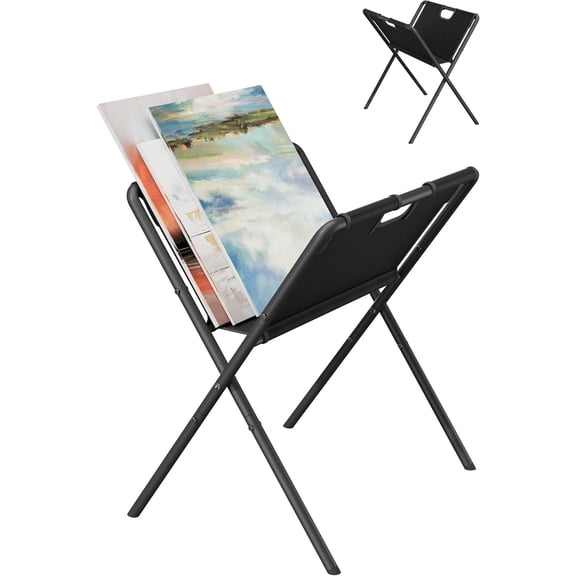 Portable Folding Art Display Stand for Galleries & Studios, Functional Drying Rack for Canvas, Posters, Artwork, Prints, and Panels, Black